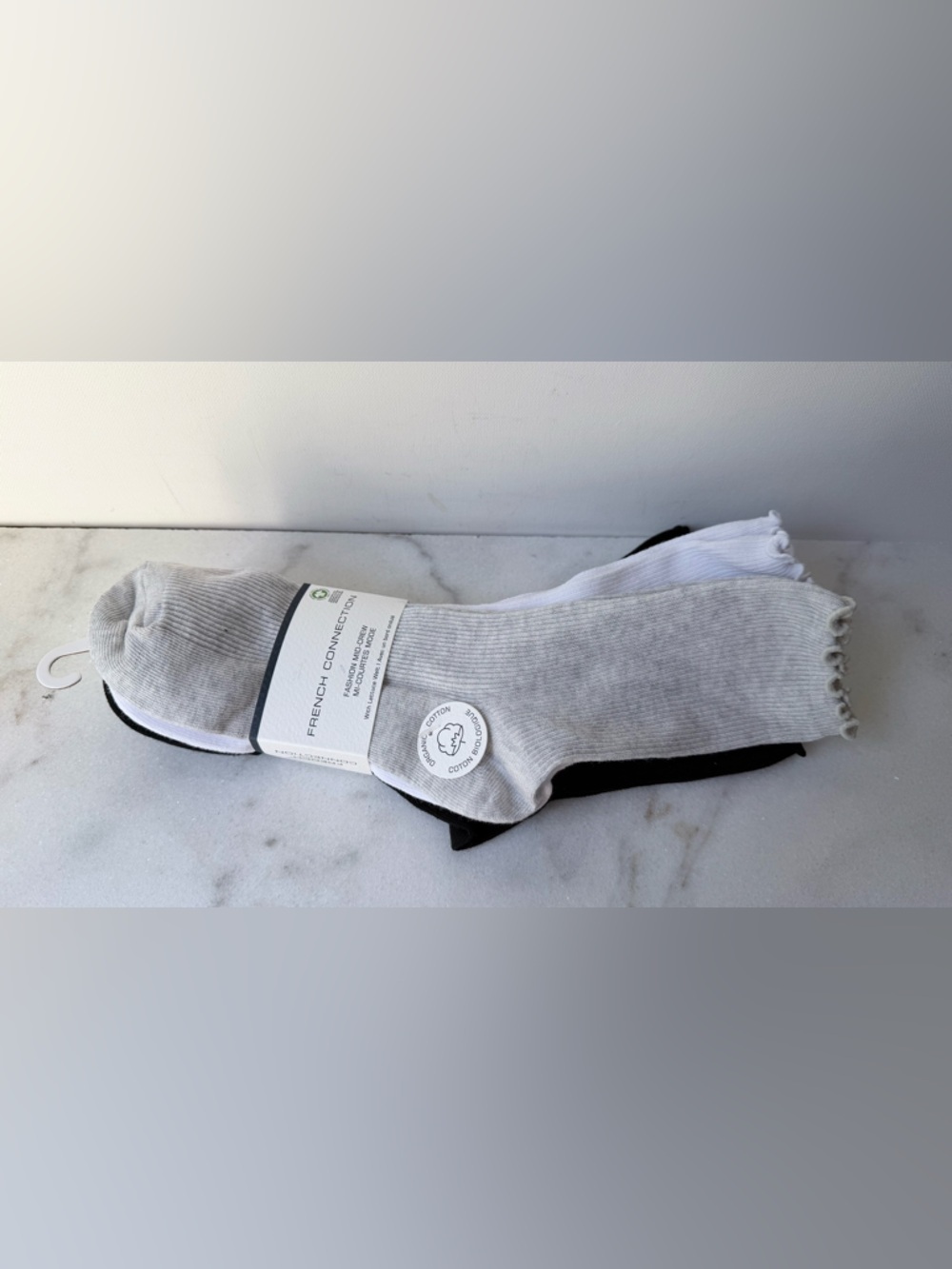 French Connection women Mid-Crew Socks - Light Gray, White & Black - Picture 4 of 10